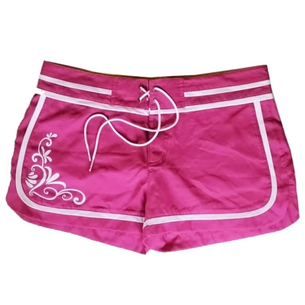Athleta Hana Swim Board Shorts 12 Pink White Floral